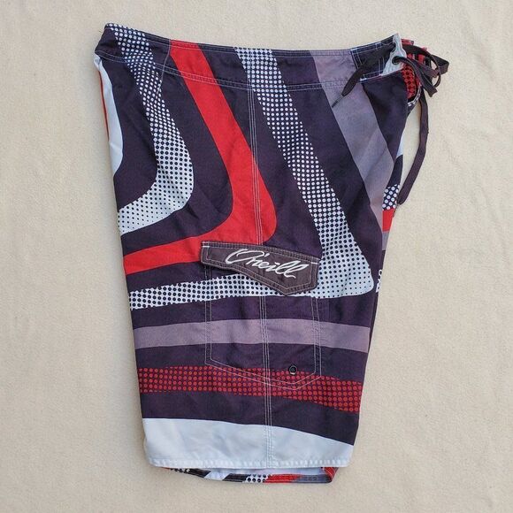 O'Neill black, red, gray, and white board shorts/swim trunks - Picture 8 of 11